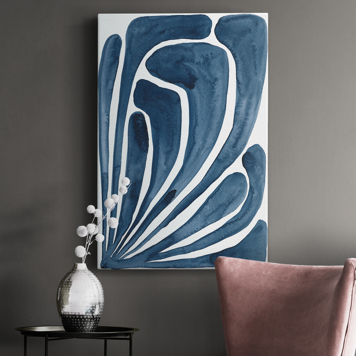 Blue Stylized Leaf II Premium Gallery Wrapped Canvas - Ready to Hang