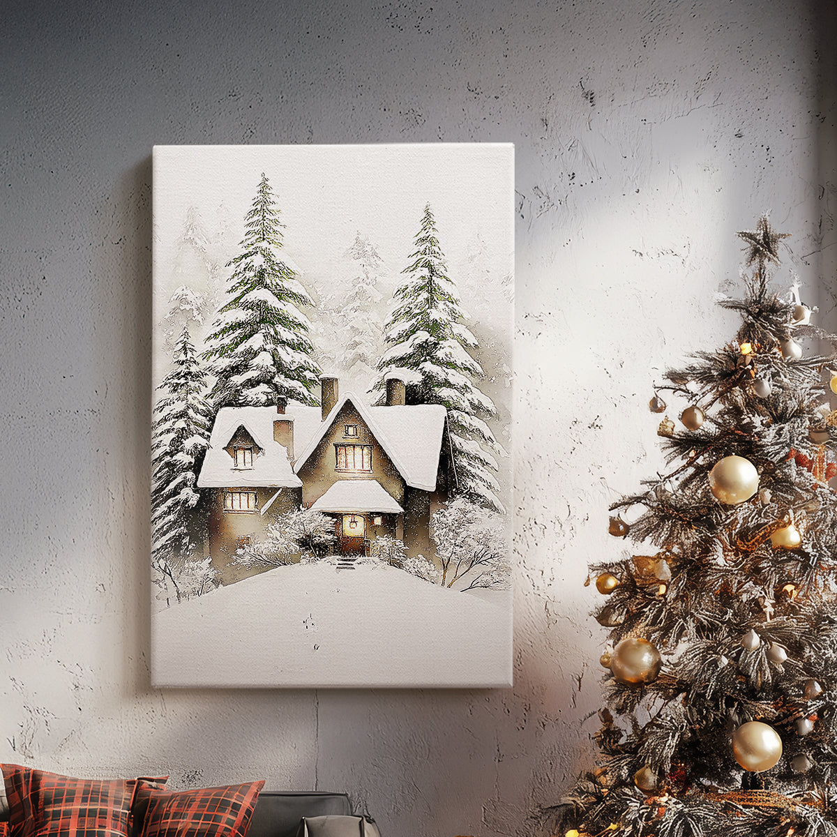 Cottage of Frostlit Whisper - Canvas Art Print