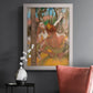 Impressionist ballet dancer composition by Edgar Degas in an ornate weathered white frame displayed in a dark-toned interior setting.