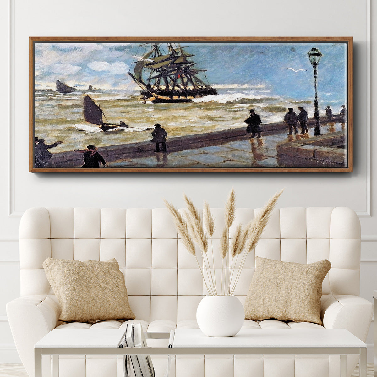 The Jetty at Le Havre Bad Weather, 1870 - Floater Framed Canvas Print
