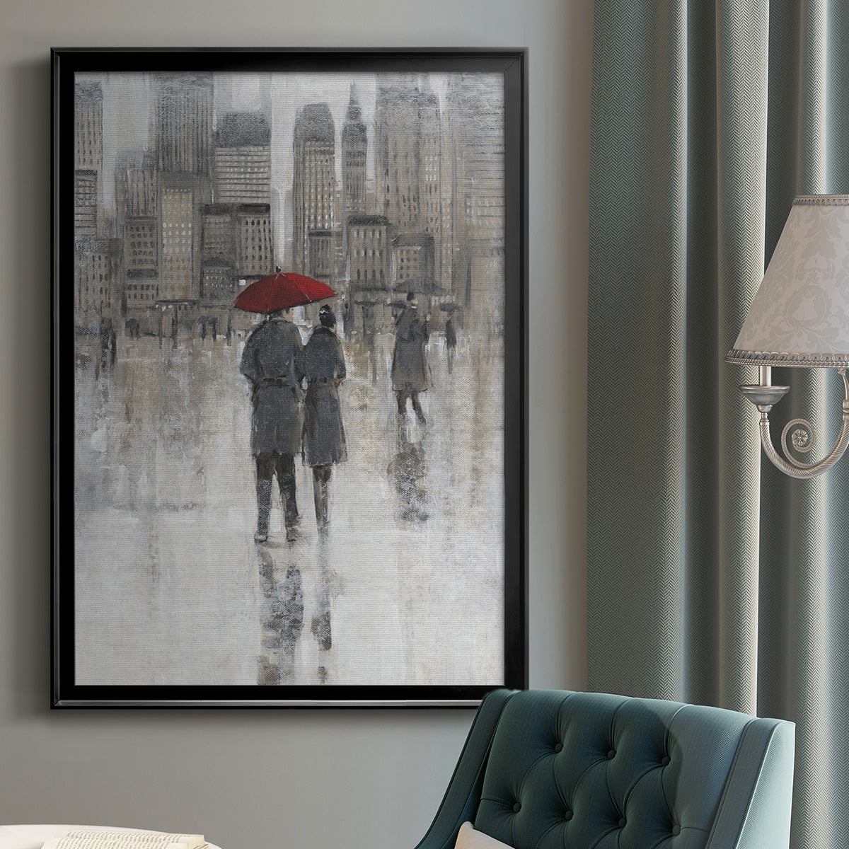 Rain in The City I - Modern Framed Canvas Print