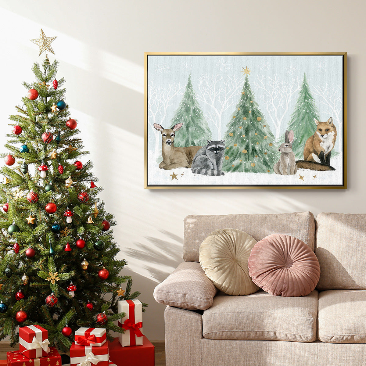 Christmas in the Forest Collection A - Framed Gallery Wrapped Canvas in Floating Frame