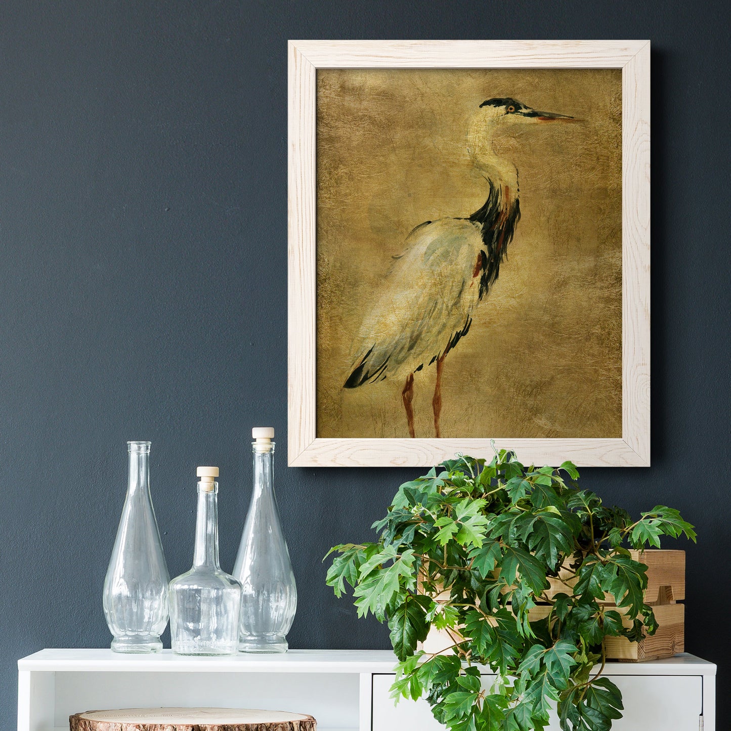 Gold Crane at Dusk I - Premium Canvas Framed in Barnwood - Ready to Hang