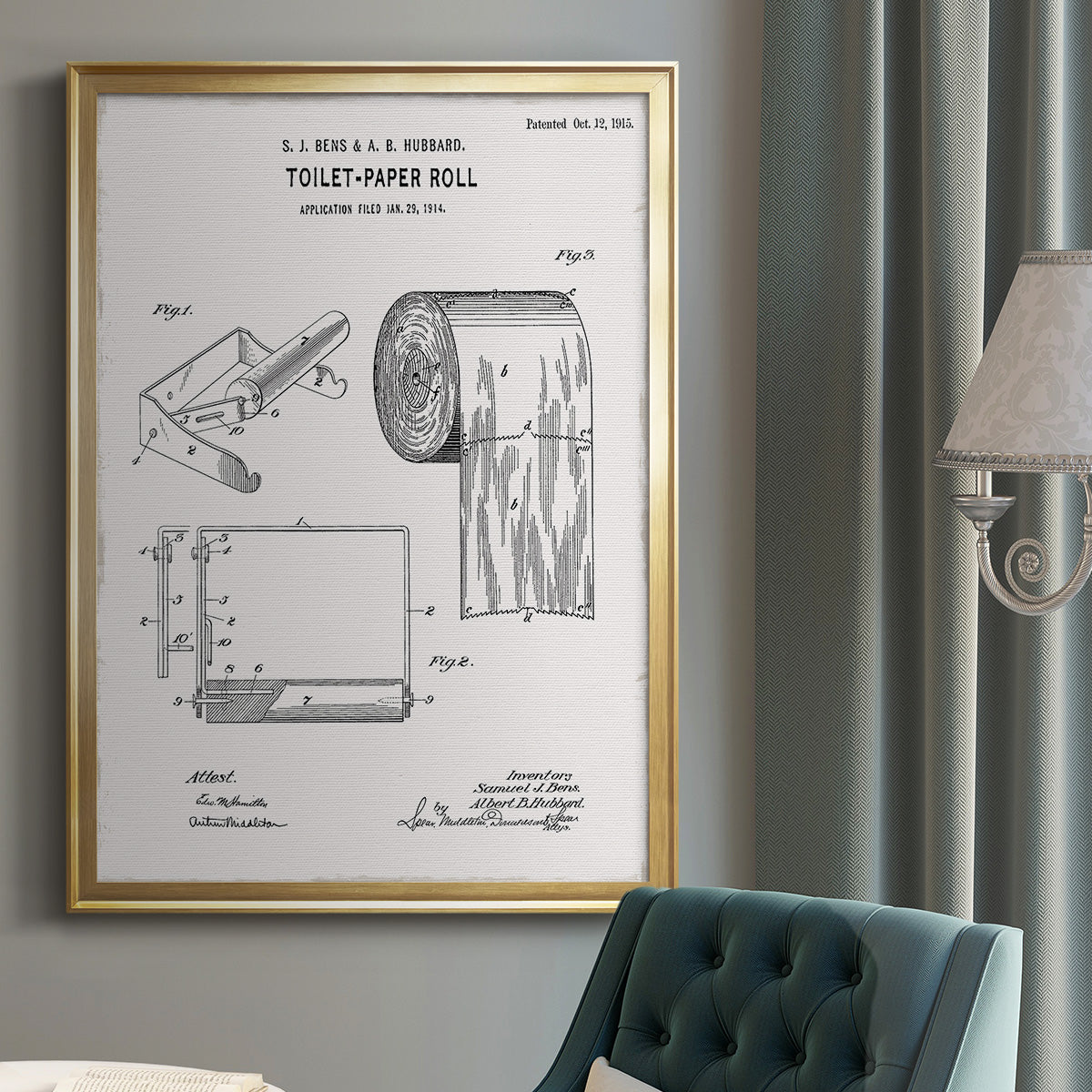 Toilet Paper Patent I - Modern Framed Canvas Print