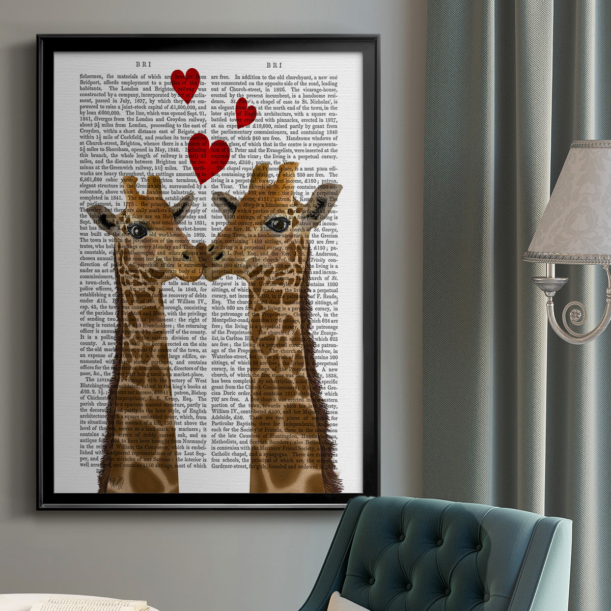 Giraffe Love - Modern Framed Canvas Print