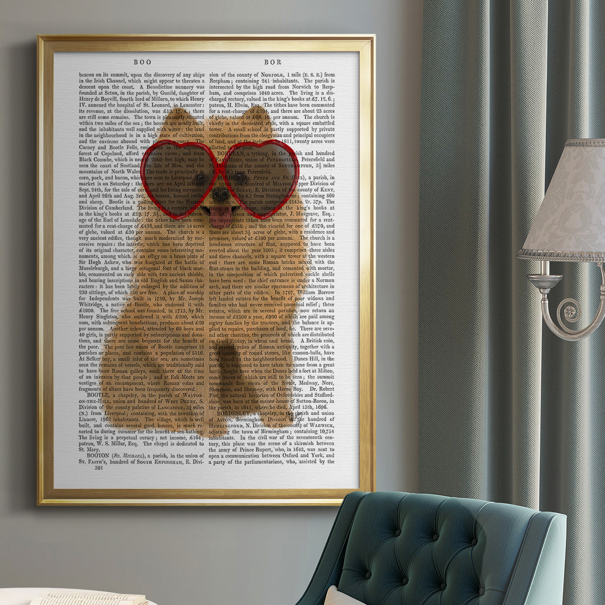 Pomeranian and Heart Glasses - Modern Framed Canvas Print