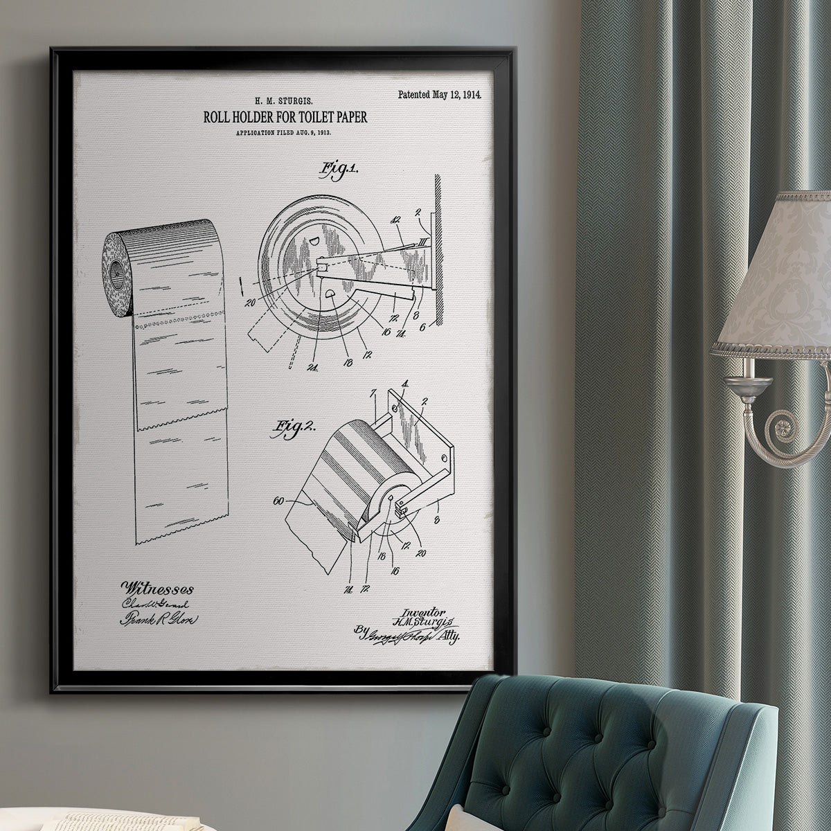 Toilet Paper Patent III - Modern Framed Canvas Print