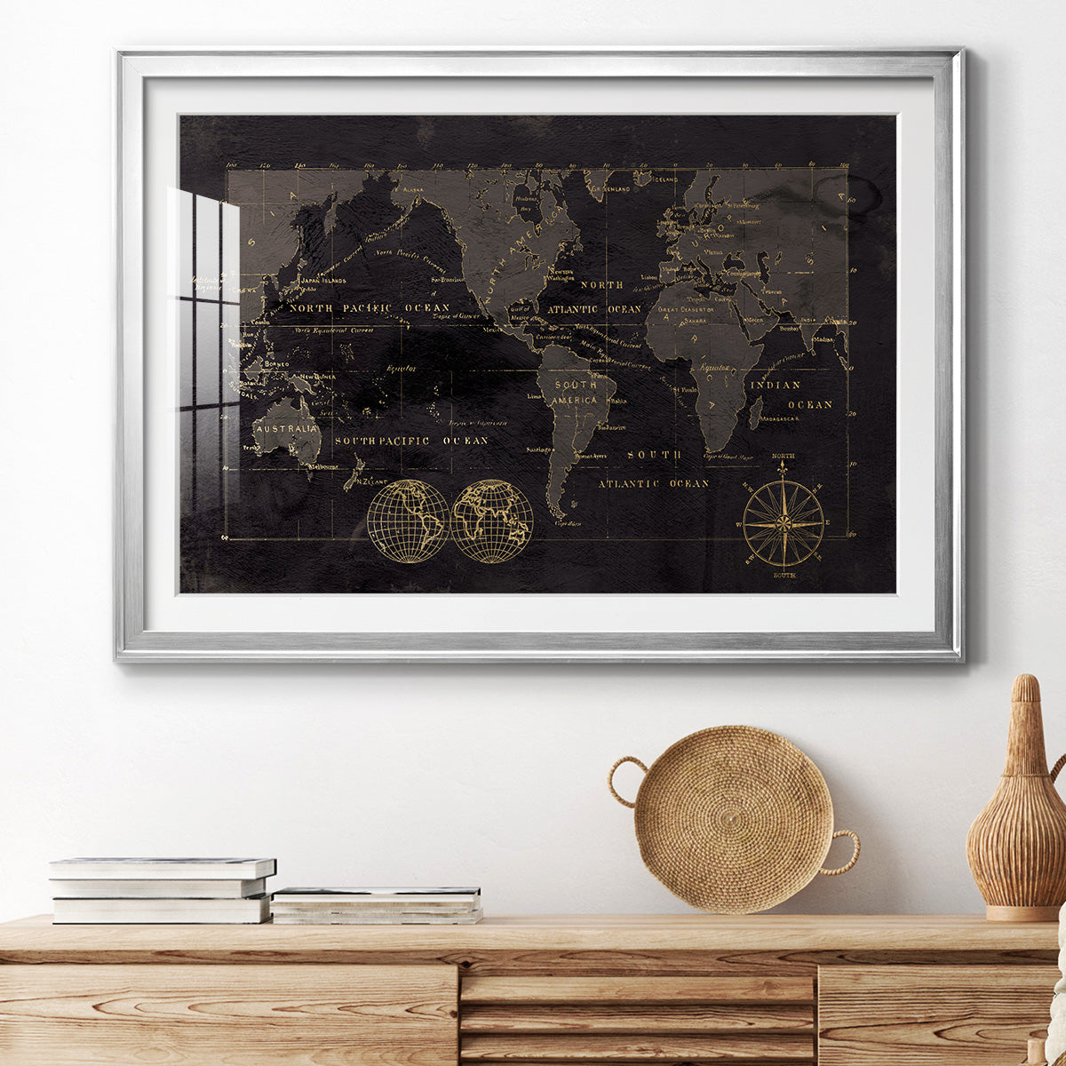 Black Gold Map - Modern Framed Art Print
