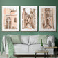 Blush Architecture Study IV - Framed Premium Gallery Wrapped Canvas L Frame 3 Piece Set - Ready to Hang