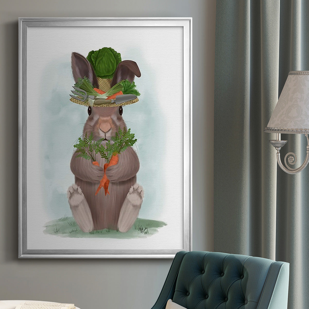 Rabbit Carrot Hat - Modern Framed Canvas Print