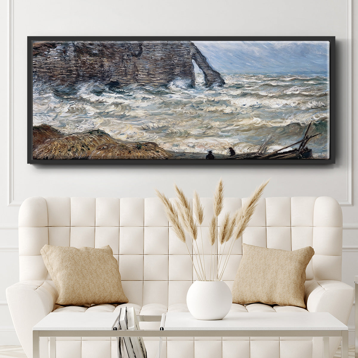 The Manneport, Étretat, Rough Sea, 1883 - Floater Framed Canvas Print