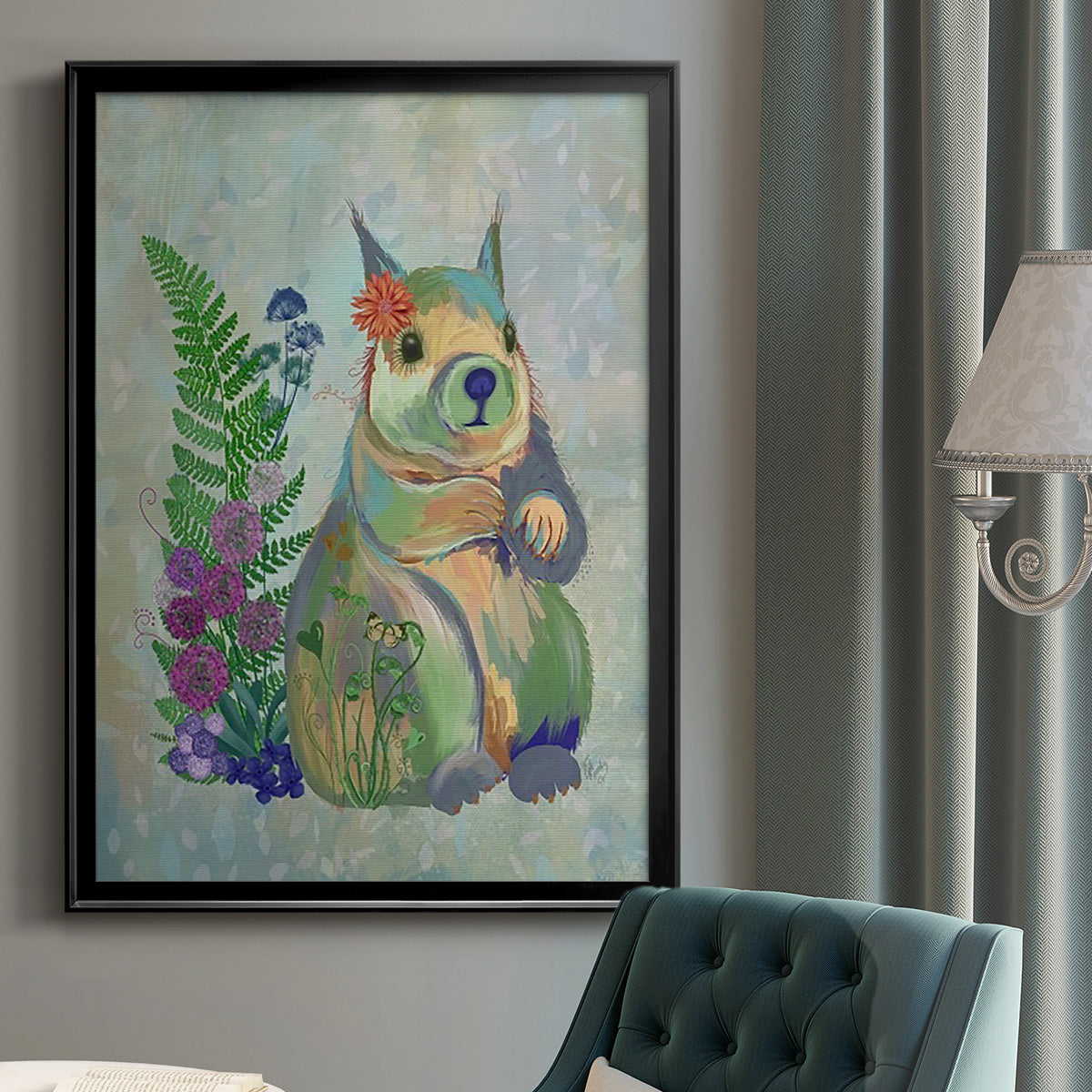 Fantastic Florals Squirrel - Modern Framed Canvas Print