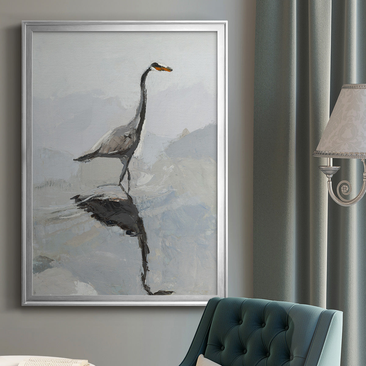 Heron - Modern Framed Canvas Print