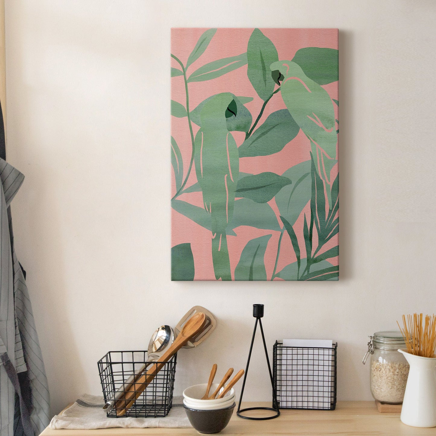 Pink and Green Birds of Paradise II Premium Gallery Wrapped Canvas - Ready to Hang