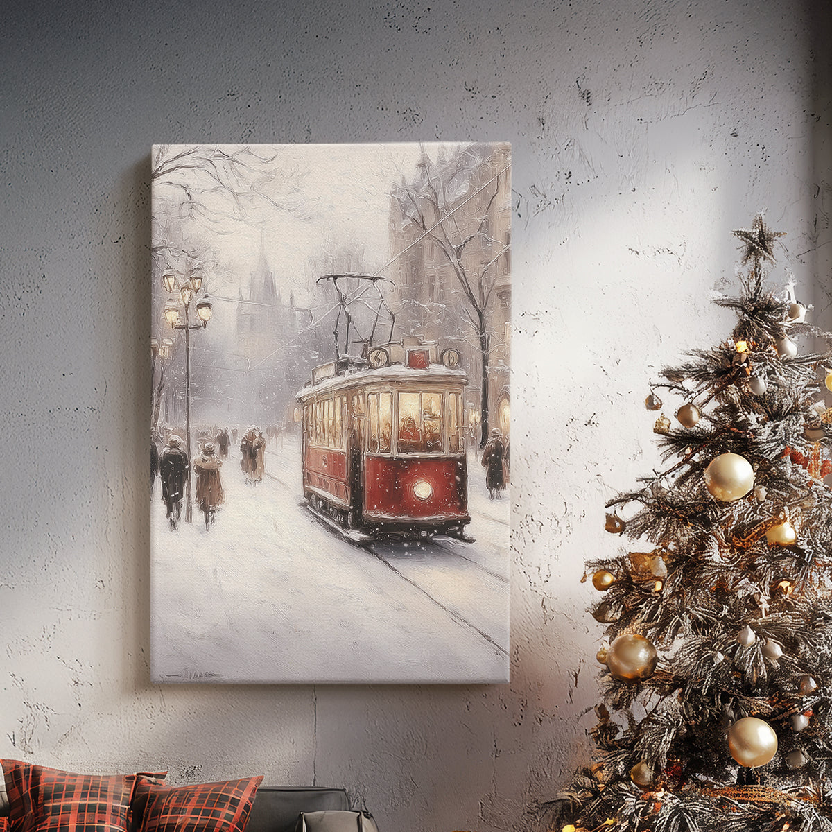 Frostlit Dawn Hearth - Canvas Art Print