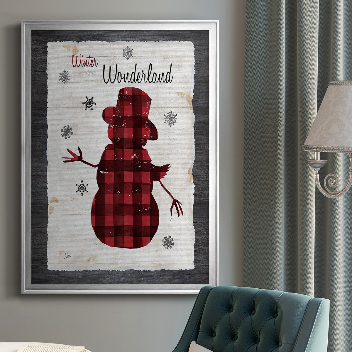 Checkered Snowman II - Modern Framed Canvas Print