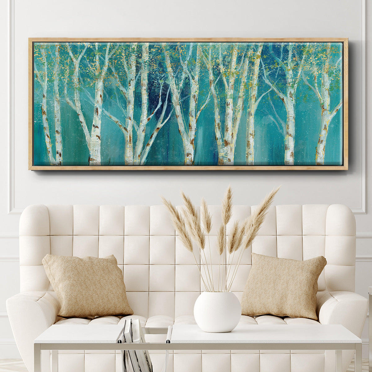 Birch on Blue - Floater Framed Canvas Print