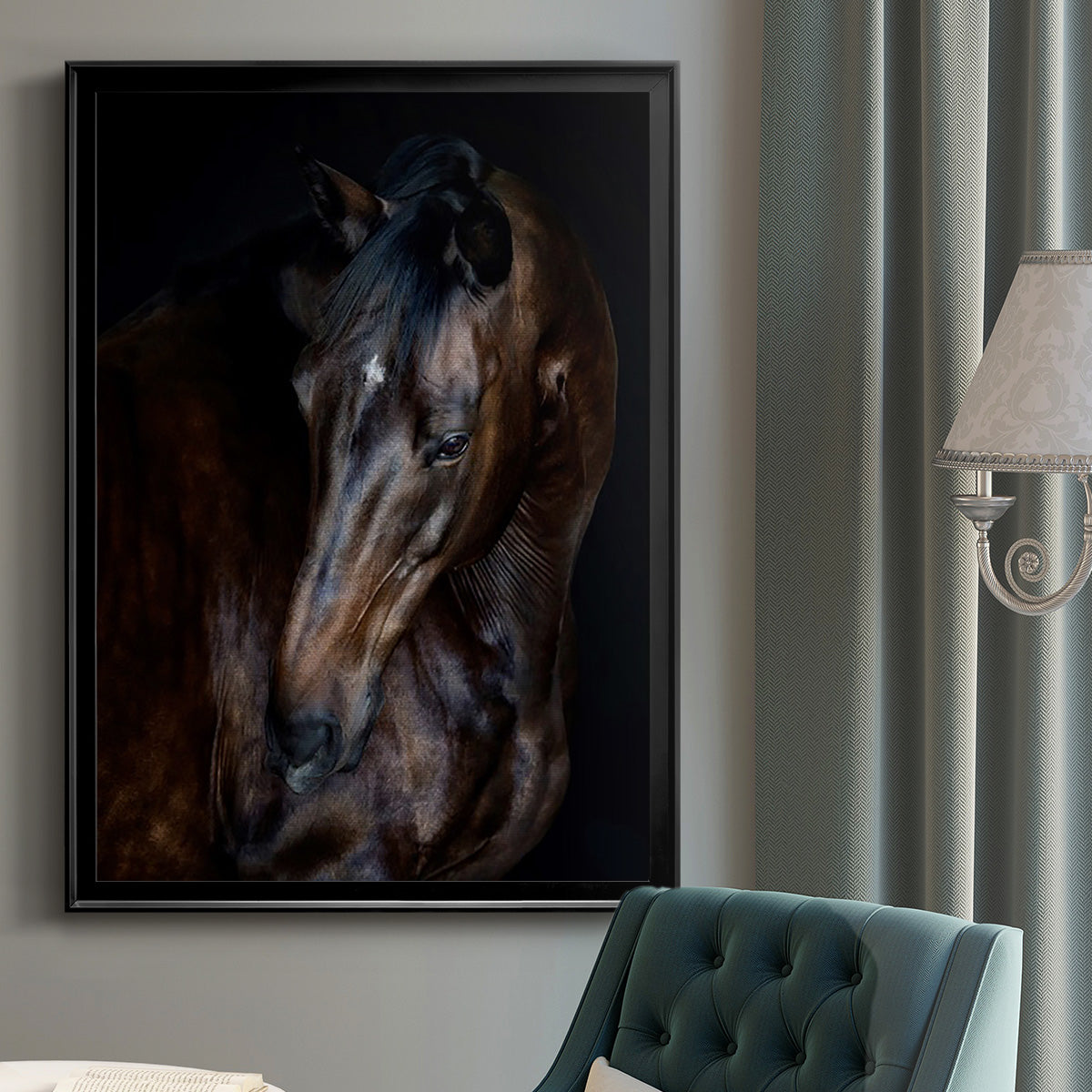Sunlit Horses I - Modern Framed Canvas Print
