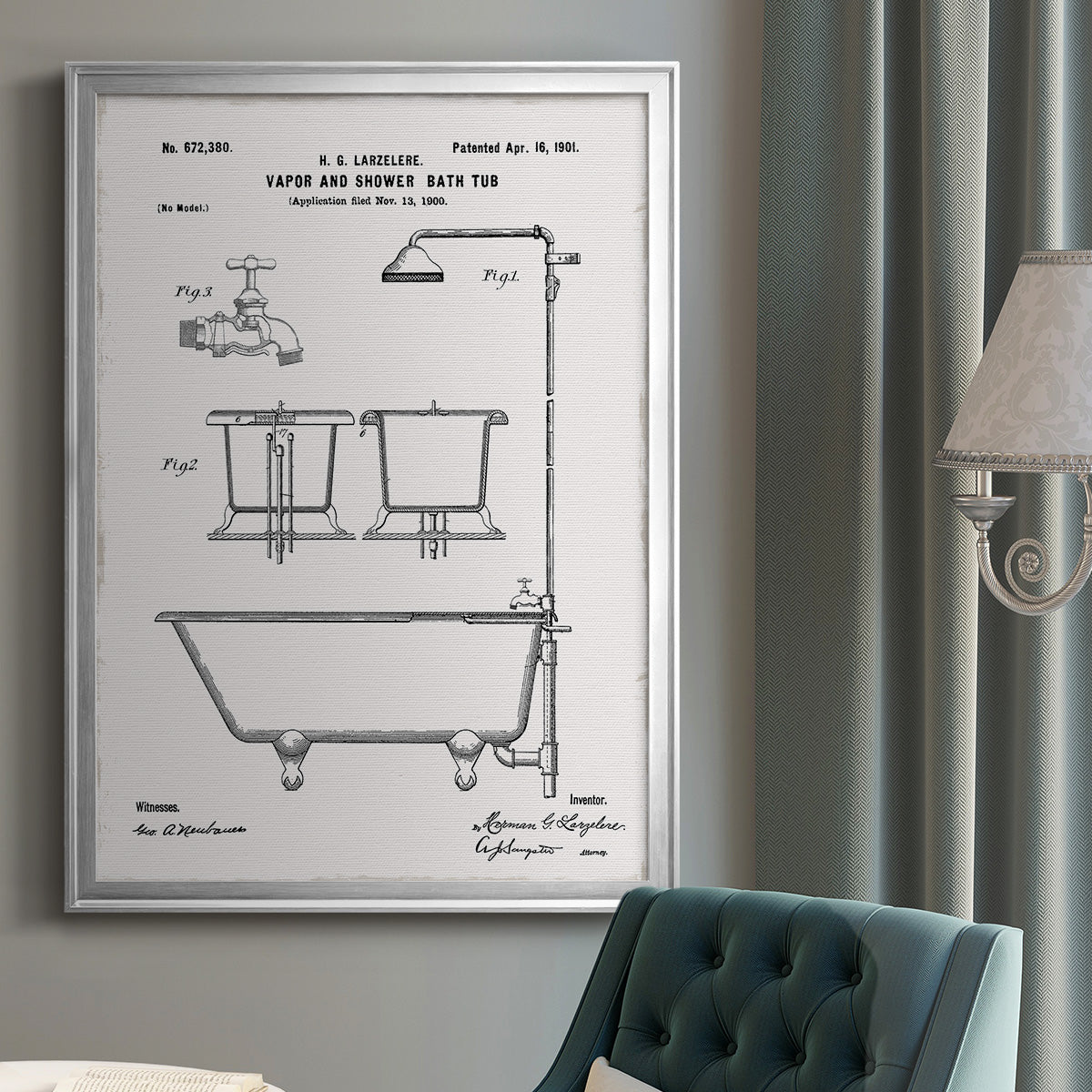 Vintage Bath II - Modern Framed Canvas Print