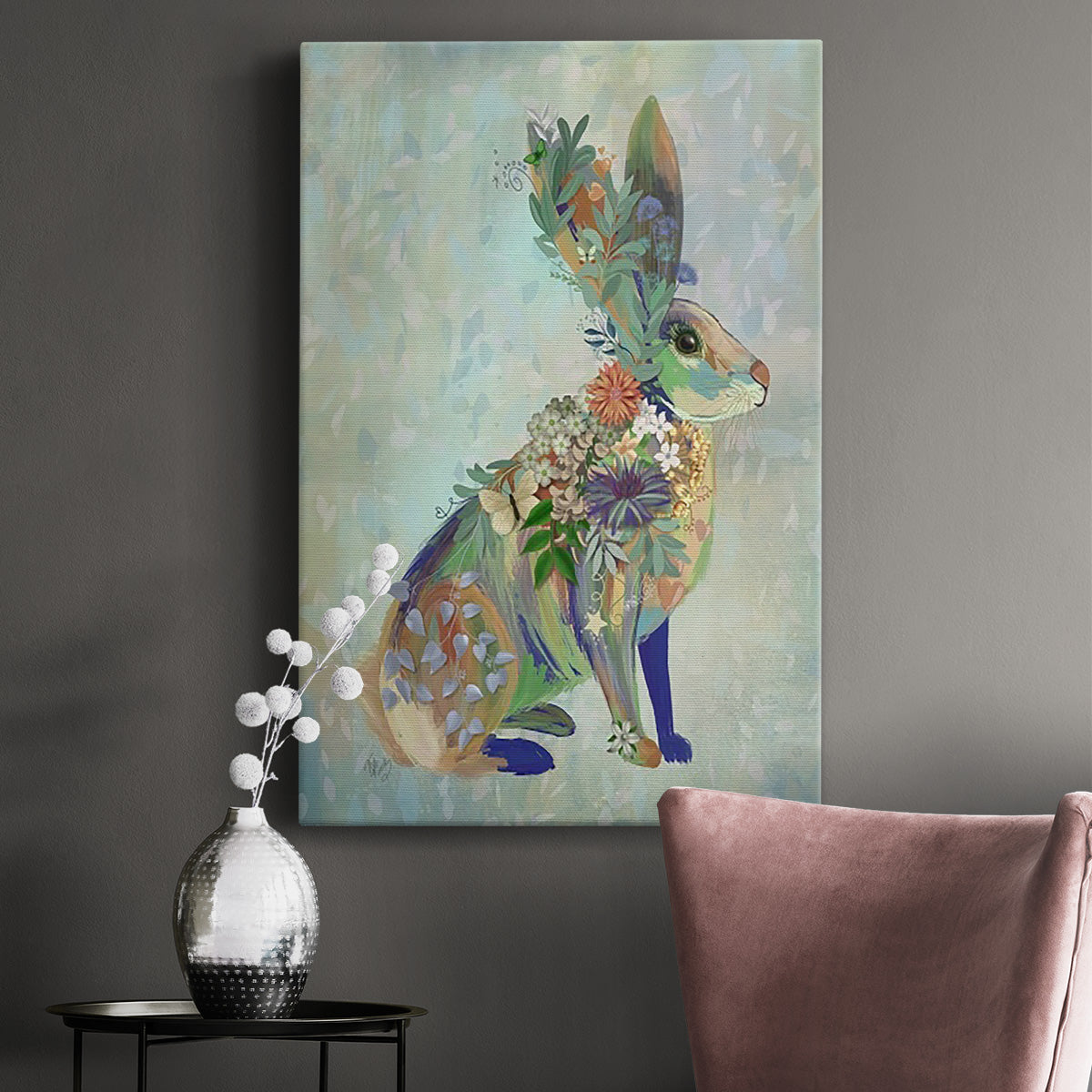 Fantastic Florals Hare, Sitting - Canvas Art Print