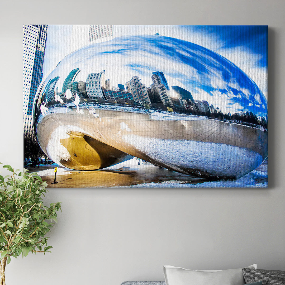 Chicago City Reflection in Cloud Gate - Canvas Art Print