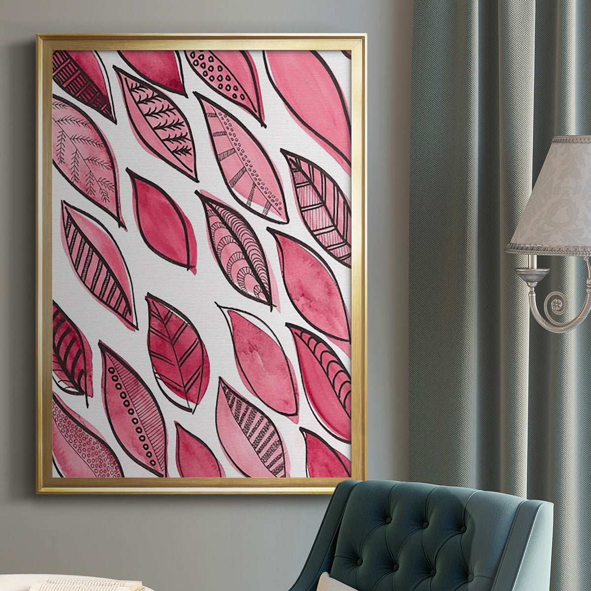 Patterned Leaf Shapes III - Modern Framed Canvas Print