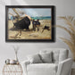 Impressionist nautical work scene by Édouard Manet in an ornate black frame with gilded inner detail displayed in a bright interior setting.