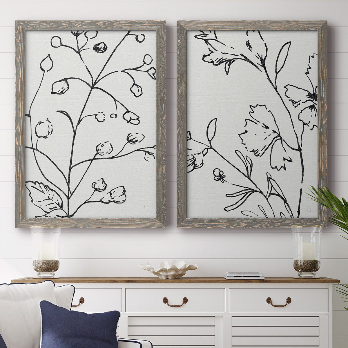 Botanical Sketch I   - Premium Framed Canvas 2 Piece Set - Ready to Hang