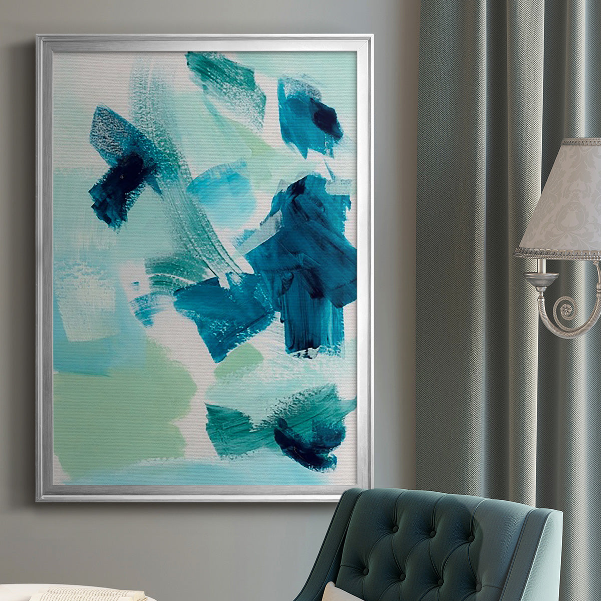 Teal Composition II - Modern Framed Canvas Print