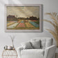 Impressionist Dutch bulb field landscape by Vincent van Gogh in an ornate weathered white frame displayed in a bright interior setting.
