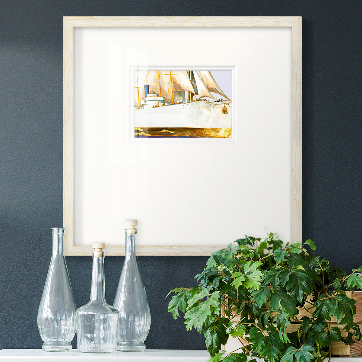 Golden Steam Ship Premium Framed Print Double Matboard