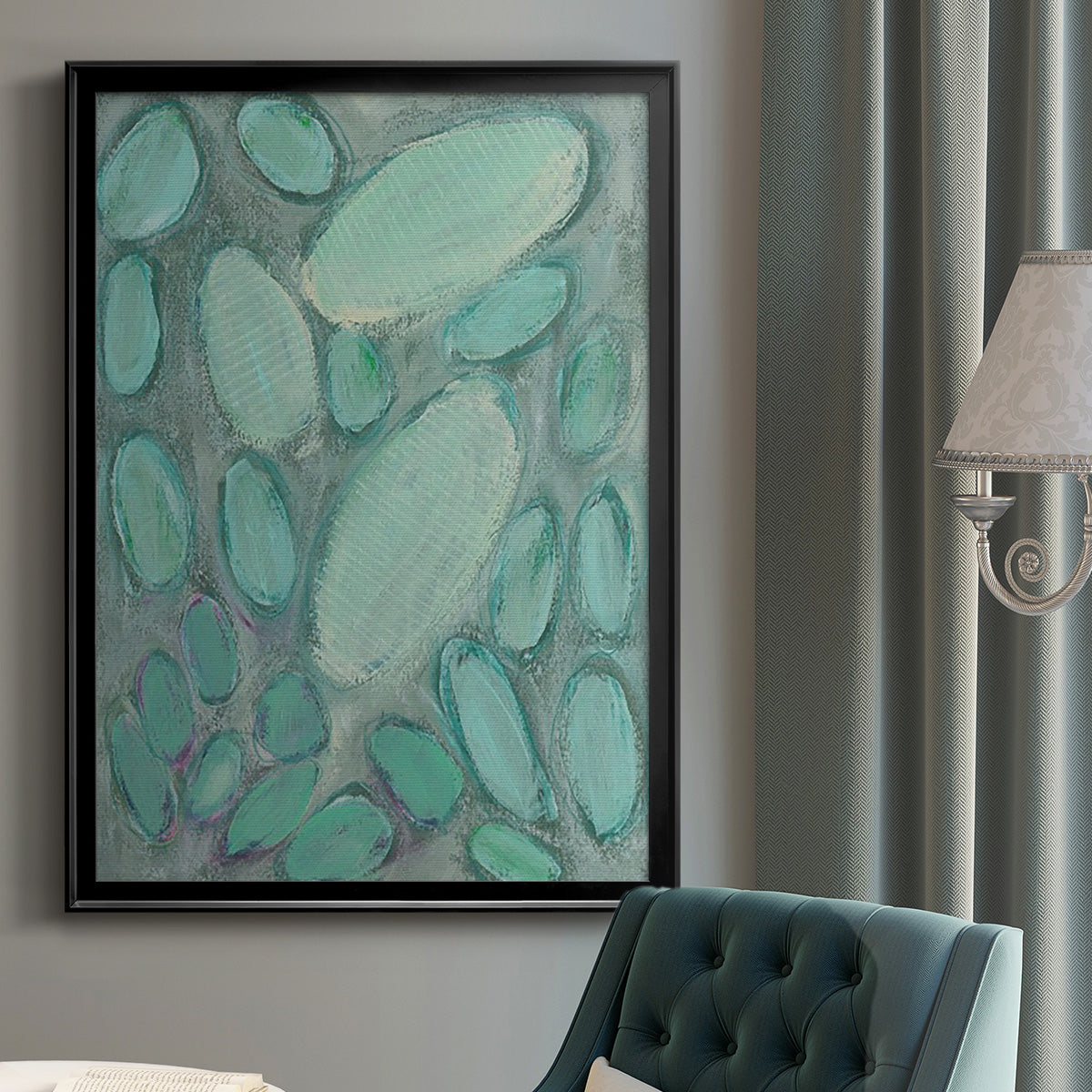 Blue Orbs II - Modern Framed Canvas Print
