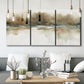 Three-panel canvas wall art featuring soft abstract mirrored reflections, displayed in a modern living room above seating.