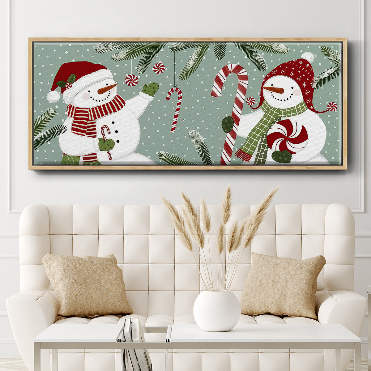 Peppermint Snowman Collection D - Floater Framed Canvas Print