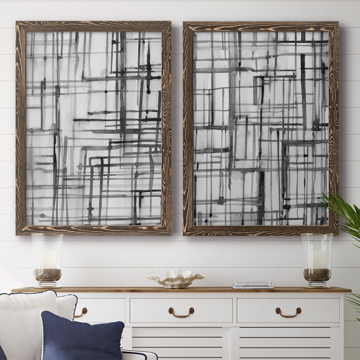 Line Meditation I - Premium Framed Canvas 2 Piece Set - Ready to Hang