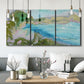 Three-panel canvas wall art featuring open landscape with landing strip, displayed in a modern living room above seating.