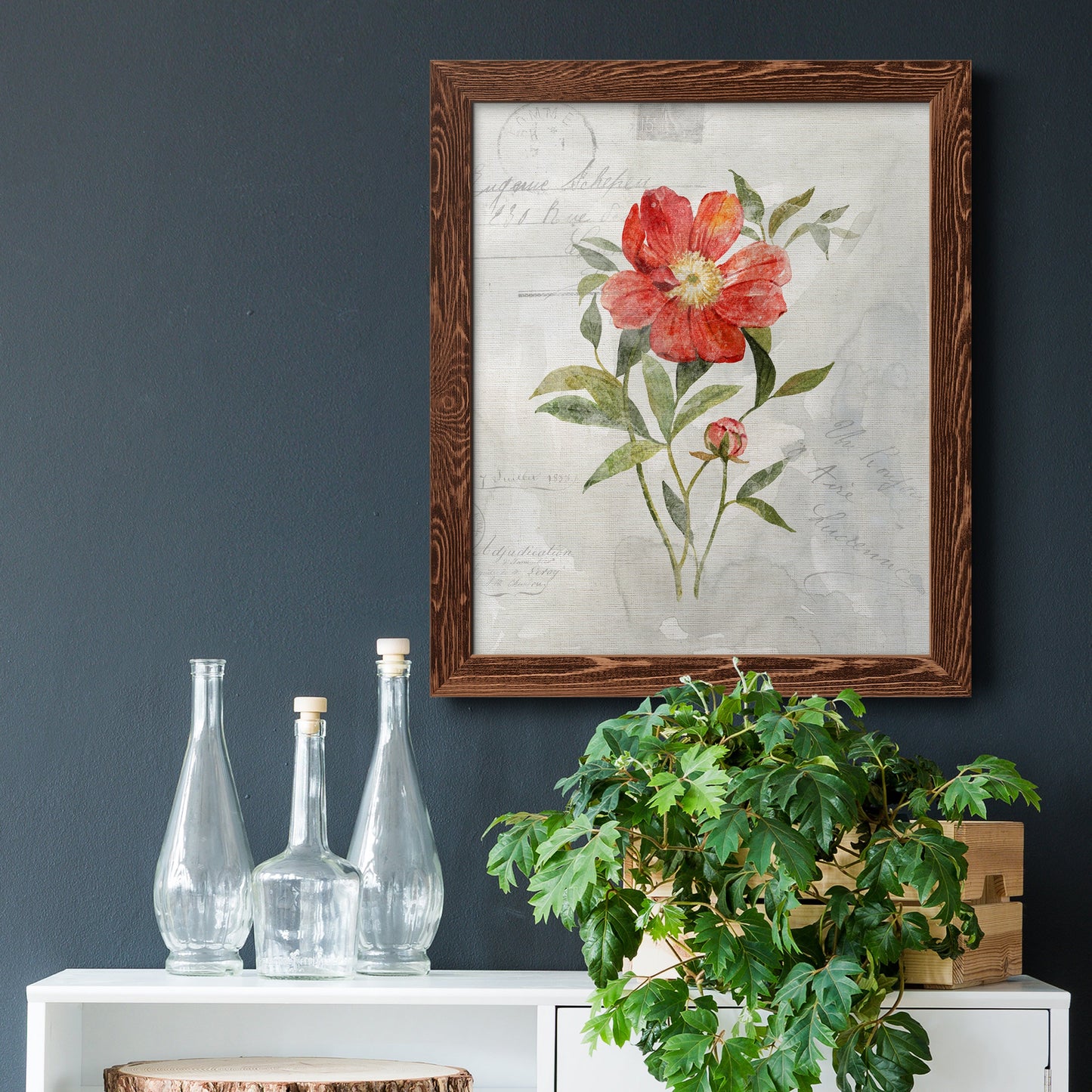 Linen Peony - Premium Canvas Framed in Barnwood - Ready to Hang