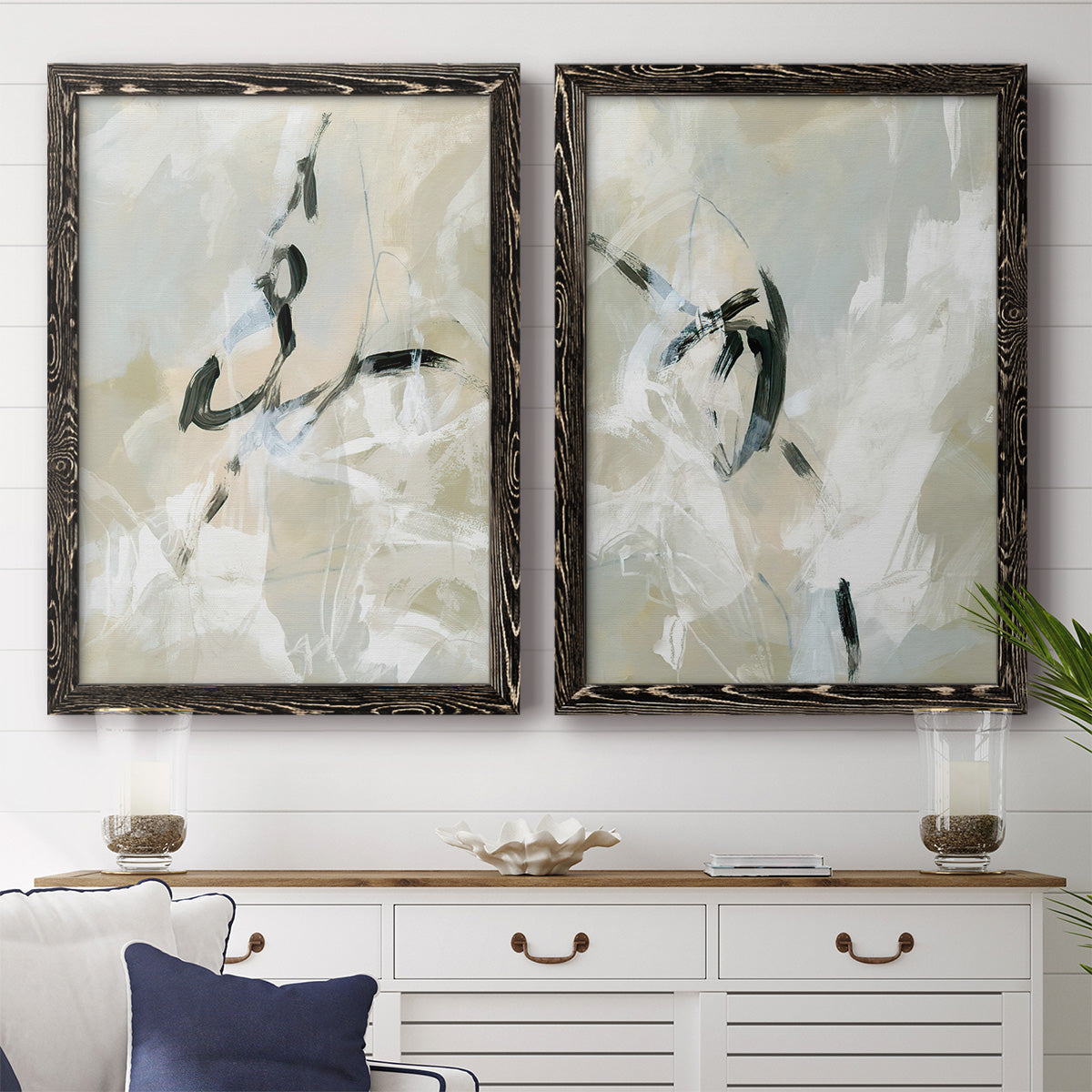 Scribble Veil I - Premium Framed Canvas 2 Piece Set - Ready to Hang