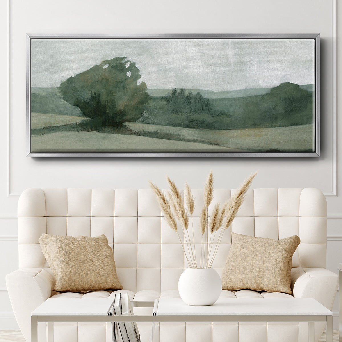 Soft Green Landscape I - Floater Framed Canvas Print