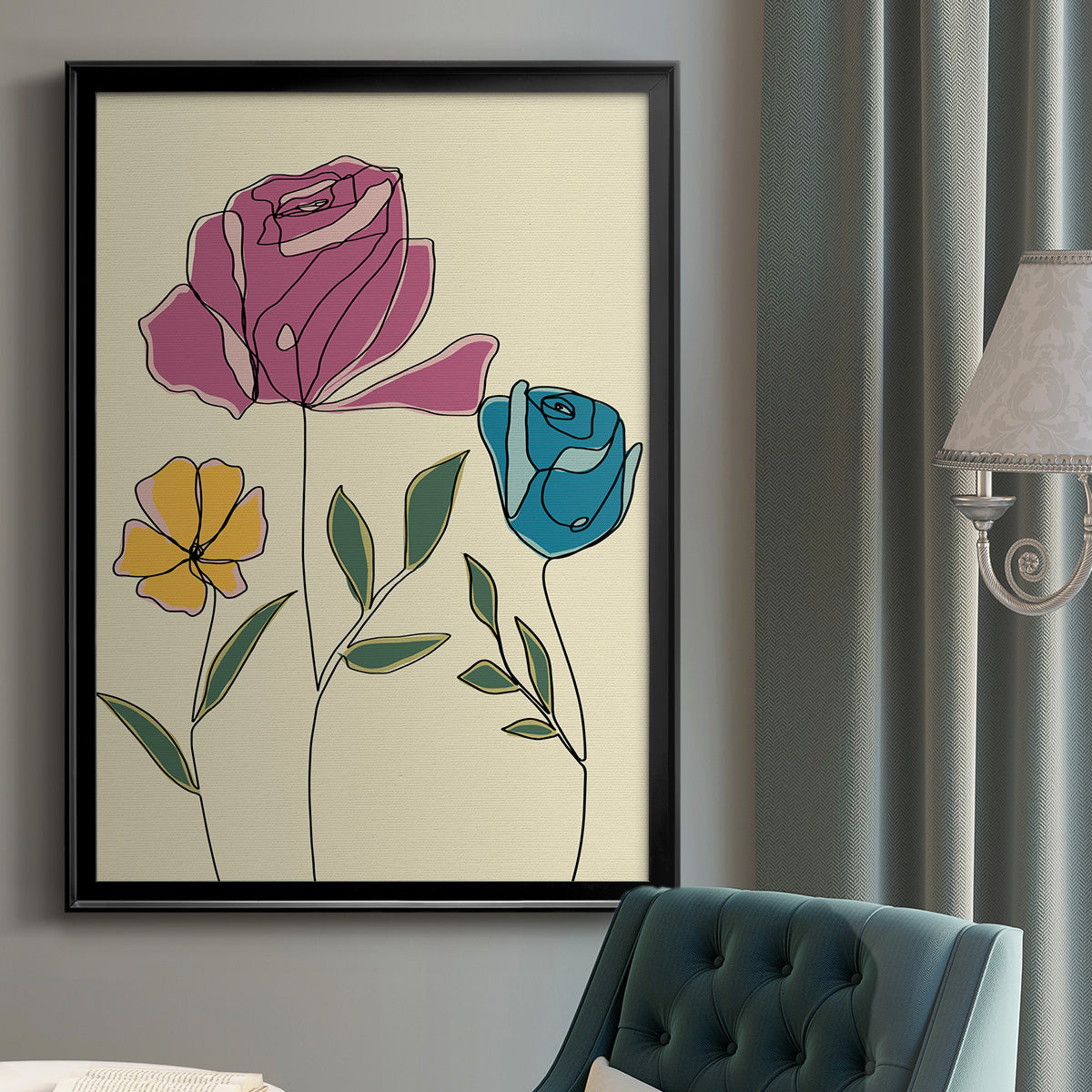 Colored Floral II - Modern Framed Canvas Print