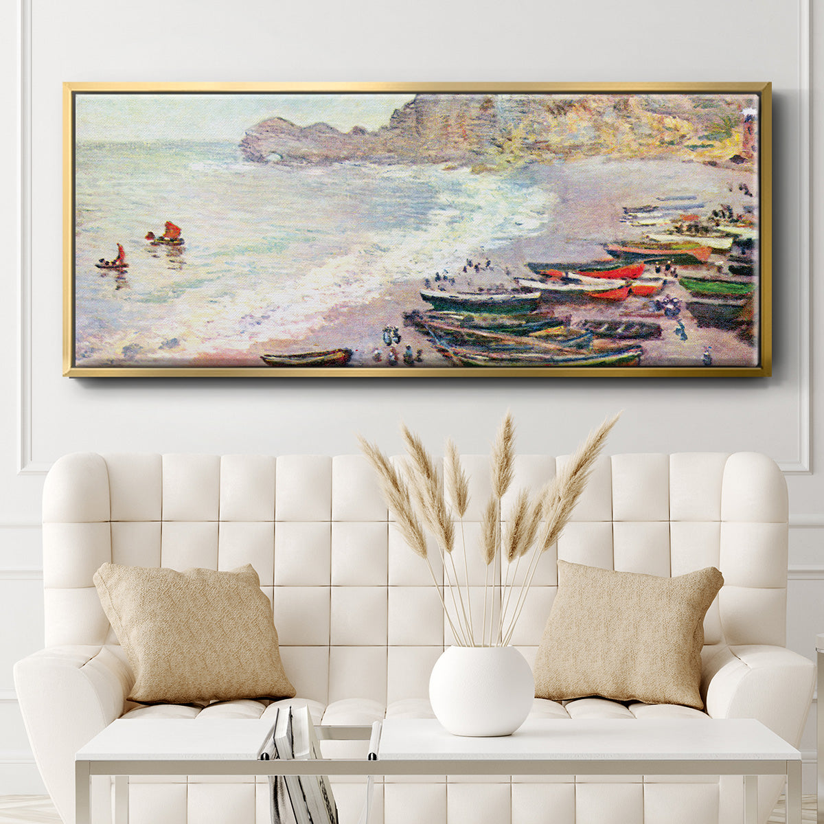 Étretat, the Beach and La Porte d'Amont - Floater Framed Canvas Print