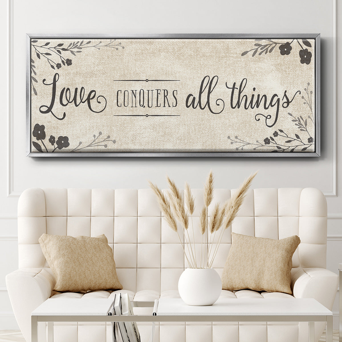 Love Conquers - Floater Framed Canvas Print