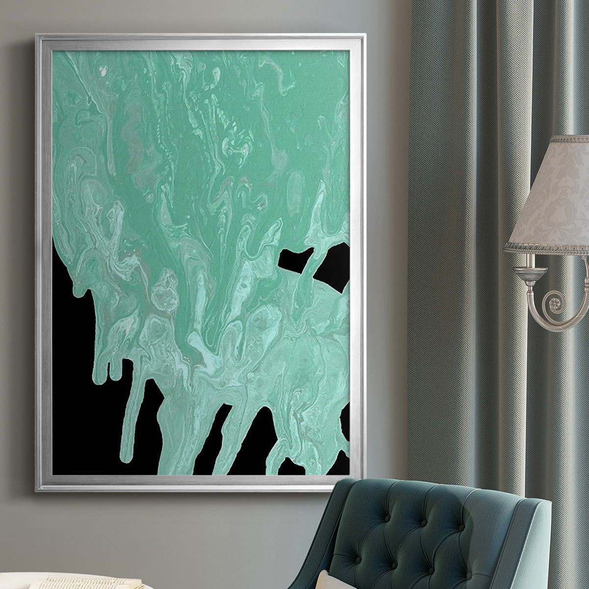 Teal Cascade I - Modern Framed Canvas Print