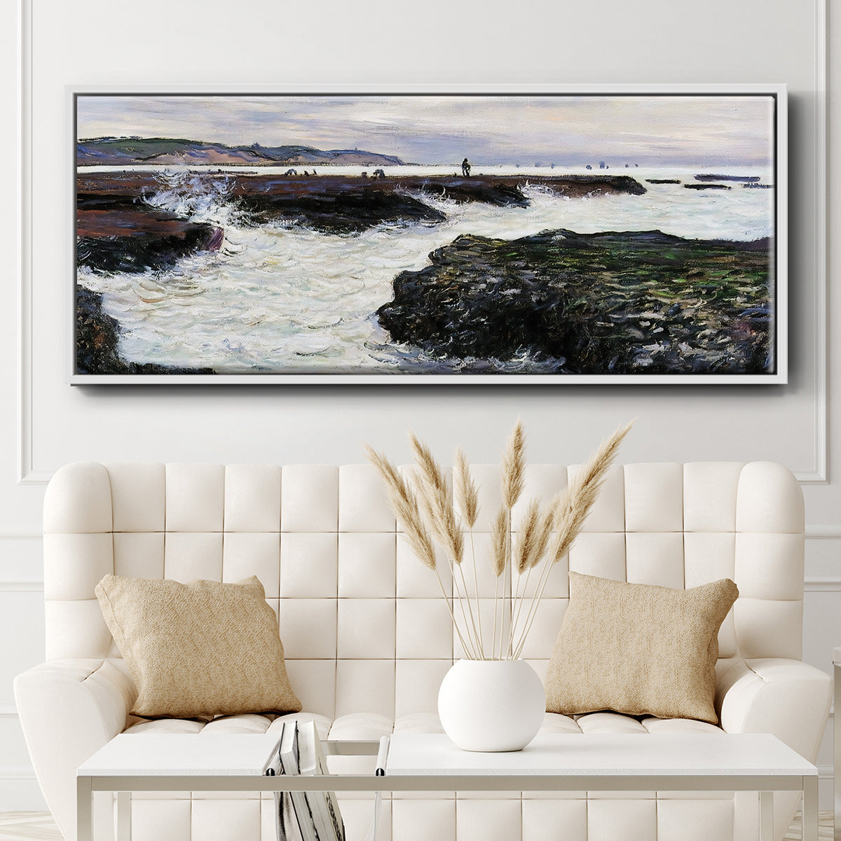 The Rocks at Pourville, Low Tide, 1882 - Floater Framed Canvas Print