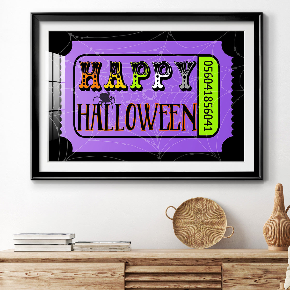 Happy Halloween Ticket - Modern Framed Art Print