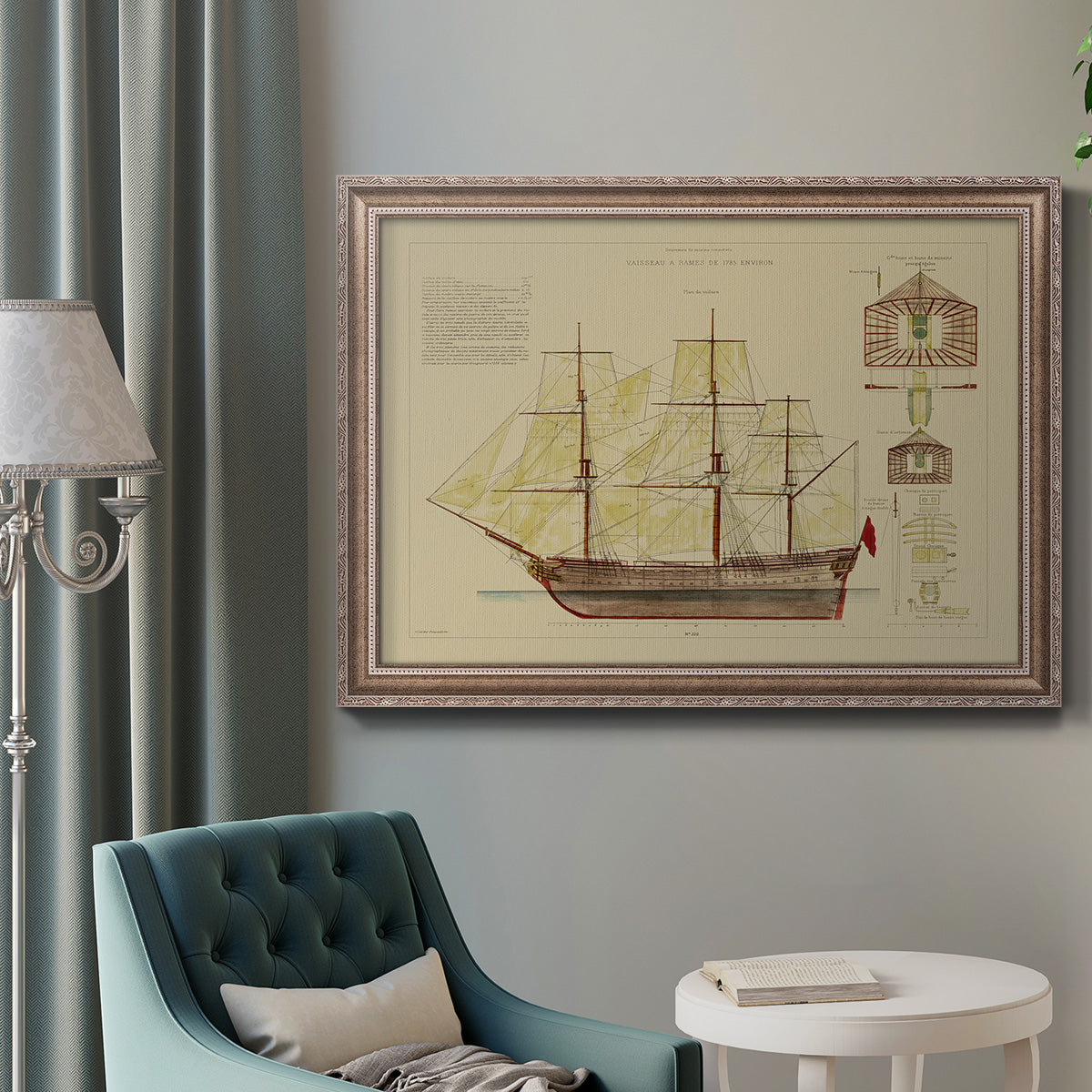 Antique Ship Plan VIII Premium Framed Canvas- Ready to Hang