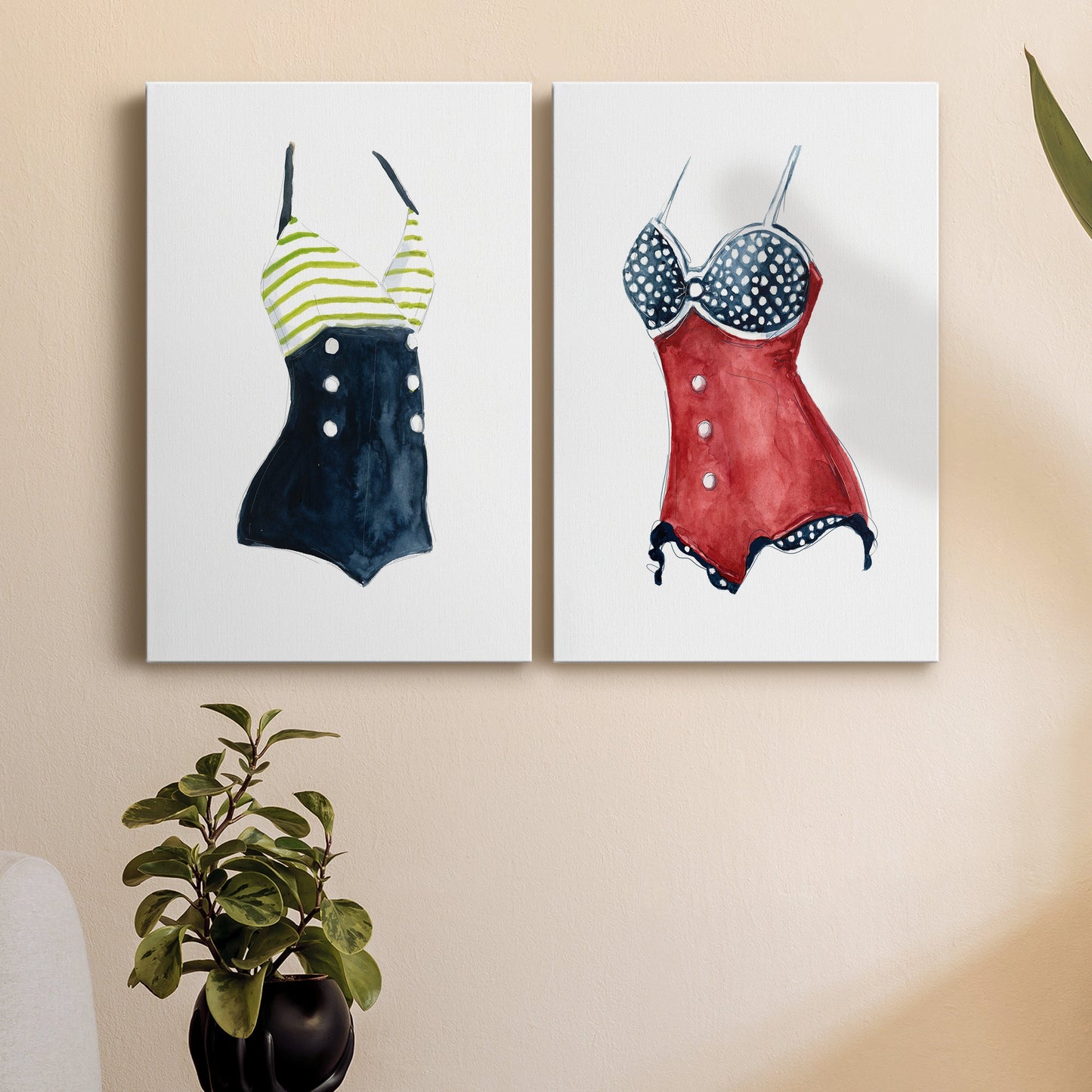 Vintage Swimwear I Premium Gallery Wrapped Canvas - Ready to Hang - Set of 2 - 8 x 12 Each