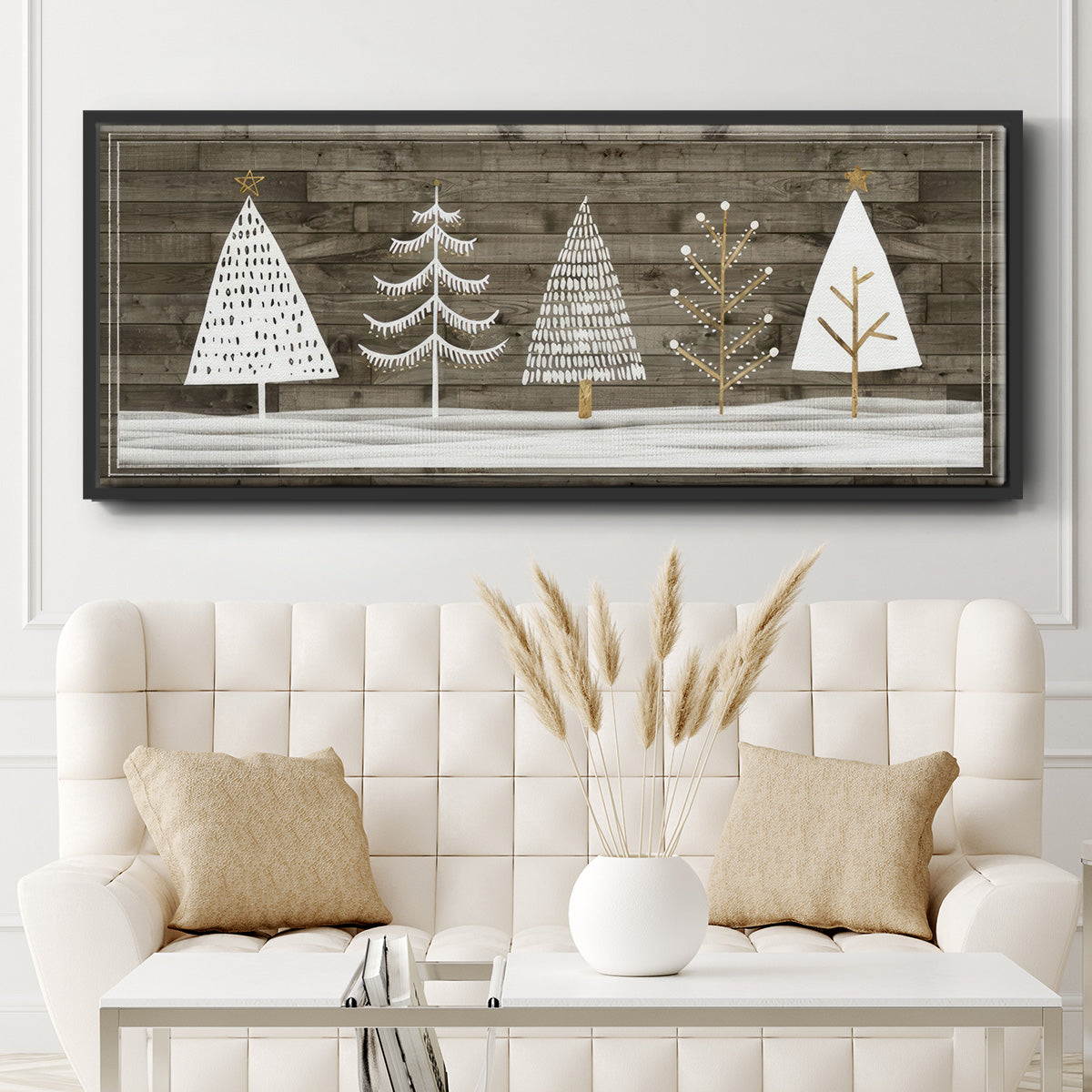 Wooded White Christmas Collection D - Floater Framed Canvas Print