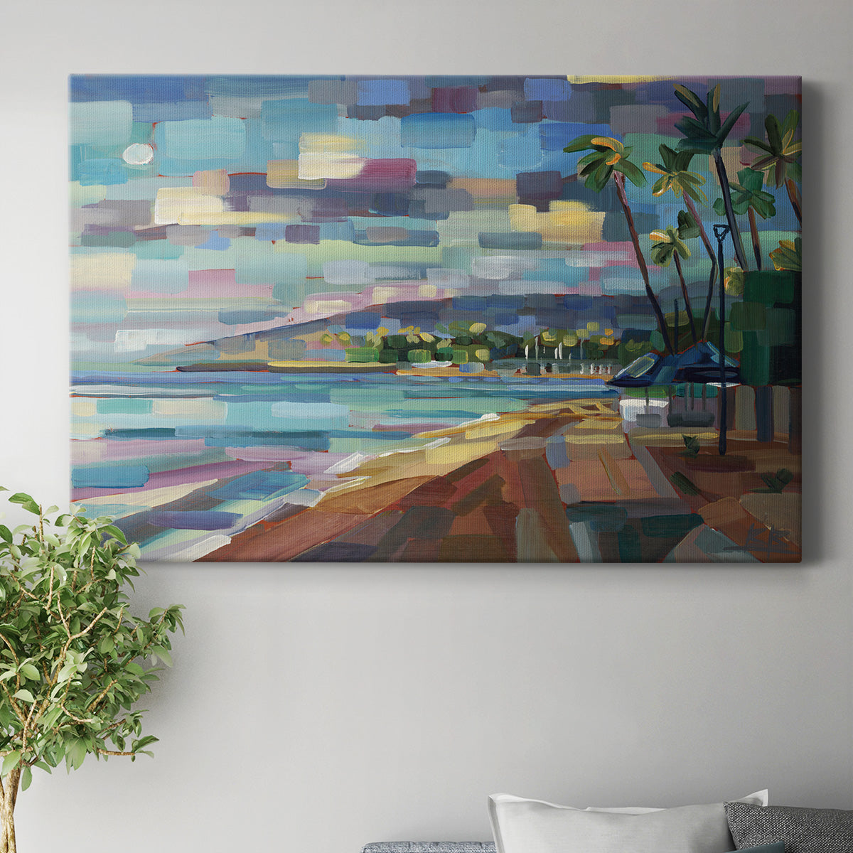 Morning Moon Over Waikiki - Canvas Art Print