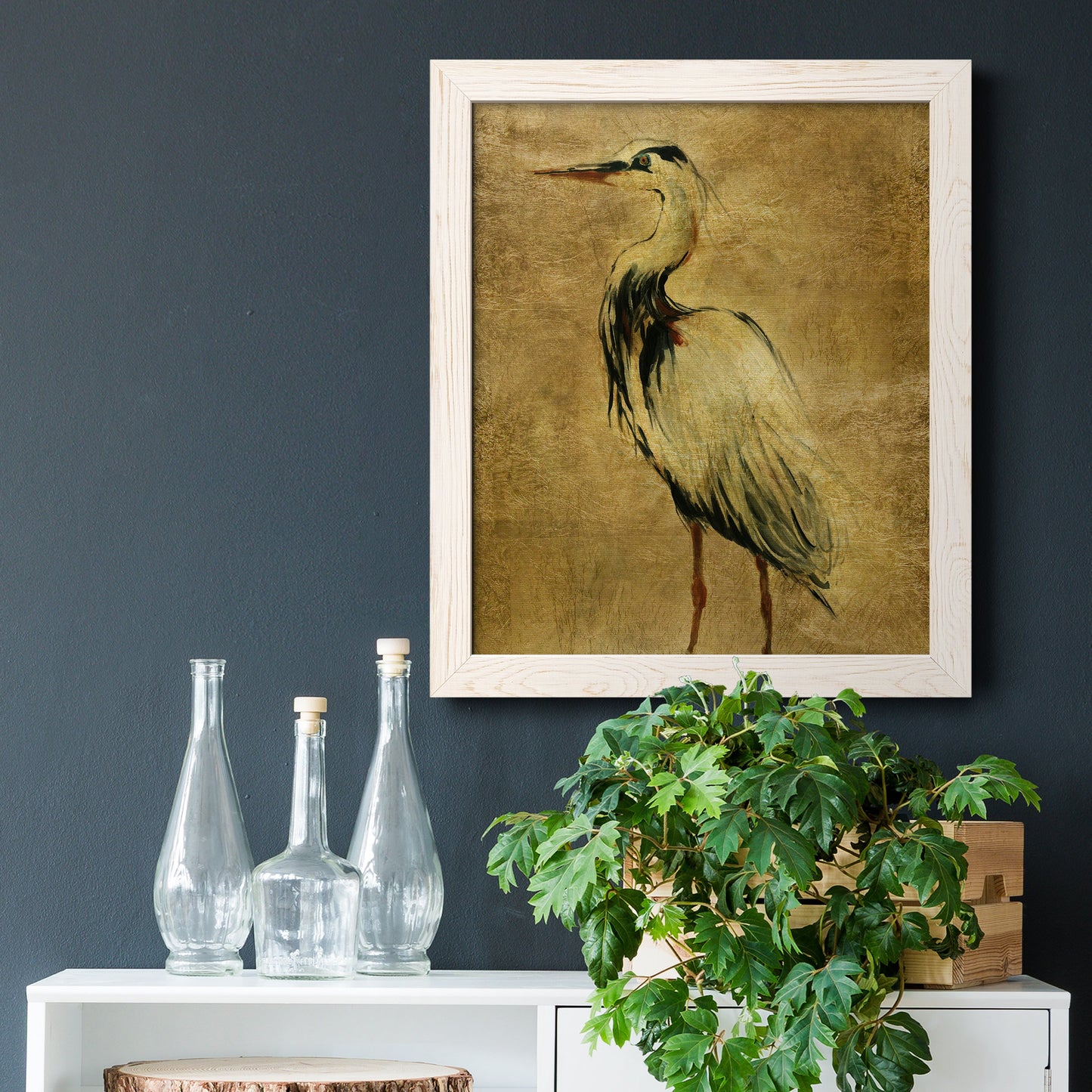 Gold Crane at Dusk II - Premium Canvas Framed in Barnwood - Ready to Hang